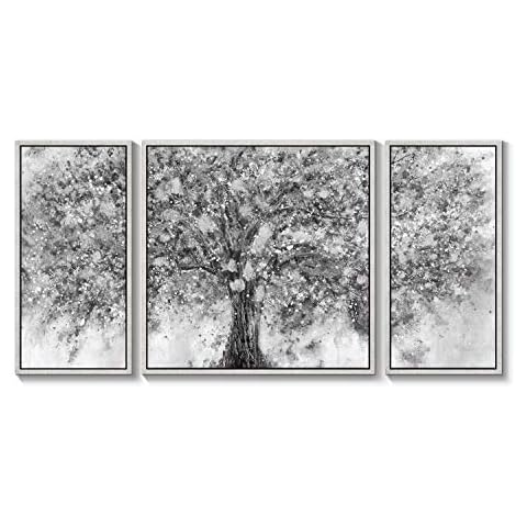 Abstract Tree Artwork Wall Art: Sliver Gray Picture Painting Print Framed on Canvas for Living Room ( Overall 64" W x 32" H, Multiple Sizes / Color ) Cover