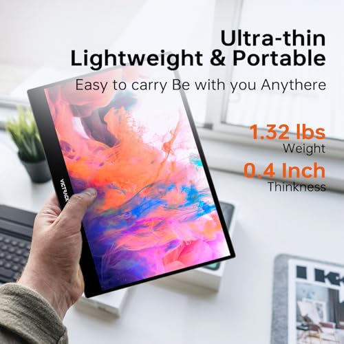Image of KKE Victrack 4K UHD Touchscreen Ultra Portable Monitor for Designing and Gaming, 13.3 inch Slim UHD, Gaming Monitor with Cover, Accessories Includes Power Adapter, Type-C, USB-C Cable, Mini HDMI Cable