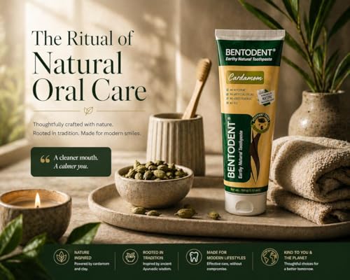 Image of BENTODENT Fluoride Free Remineralizing Calcium Bentonite Clay Toothpaste - Cardamom Flavor Natural Toothpaste, Mint-Free, 3.52 oz - Mineral Tooth Paste Ideal for Sensitive Teeth & Whitening