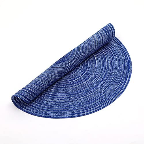 Image of SHACOS Round Braided Placemats Set of 8 Round Table Mats for Dining Tables Washable Fabric Kitchen Table Place Mats (Blue White, 8)
