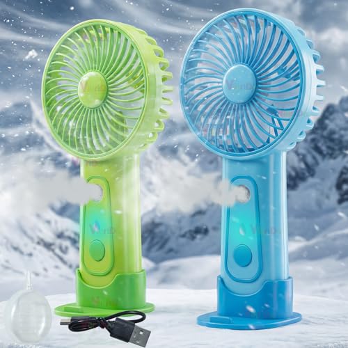 Image of VikriDA Cute Jolly Panda Portable Rechargeable Handheld Fan with Water Spray | Short Handle Small Fan for Travel, Office, Desktop - 1pc Multicolor