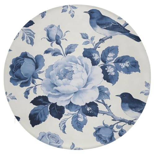 Cojín de silla circular suave para terraza y cocina con estampado azul 2