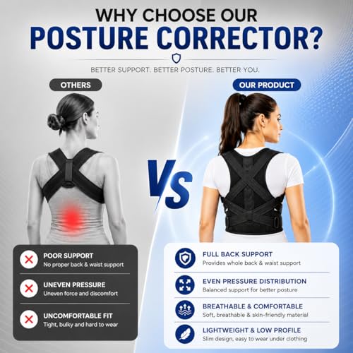 Image of PulGos Posture Corrector Belt for Men & Women | Adjustable Upper Back Brace for Shoulder & Clavicle Support | Back Straightener for Posture Correction & Back Pain Relief | Lightweight & Breathable