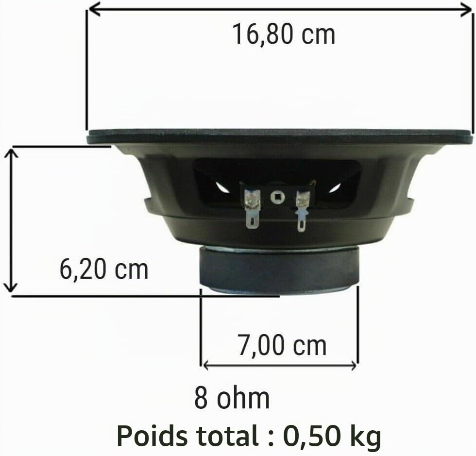 1 woofer WEB W-068 Haut Parleur diffusant Moyen Bas 16,50 cm 165 mm 6,5" 50 Watt rms 100 Watt Max impédance 8 ohm Maison sensibilité' 92 DB, 1 Piece