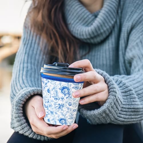 Image of Reusable Insulated Sleeve for Iced Coffee Cup, Coffee Neoprene Sleeve for Cold & Hot Drinks, Beverage Holder for Iced Coffee (Vintage Blossoms, Large: 32oz)