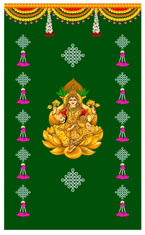 Image of varalakshmi Pooja Decoration Backdrop | laxmi Cloth backdrops with Toran Design puja Decoration Backdrop Cloth, Size 8x5 feet | varalakshmi Background | laxmi Devi Backdrop Cloth