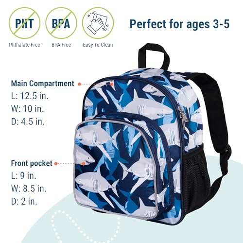 Image of Wildkin Kids 12-Inch Toddler Backpack - Lightweight School Bag for Daycare & Travel, Ages 3-7, Sharks, 12 x 10 x 4.5 inches, 12-inch Backpack Boys