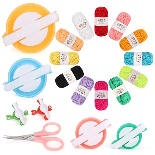 Aeelike Pom Pom Maker Kit, 19 Pack with 6 Sizes (2cm, 2.5cm, 3.8cm, 4.8cm, 6.8cm, 8.8cm), 12 Colours Yarn, Scissors