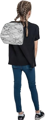 Miniatura 7 de Fiokroo Bolsa de almuerzo aislada con textura de mármol en blanco y negro, lonchera reutilizable para escuela, trabajo, universidad, viajes al aire