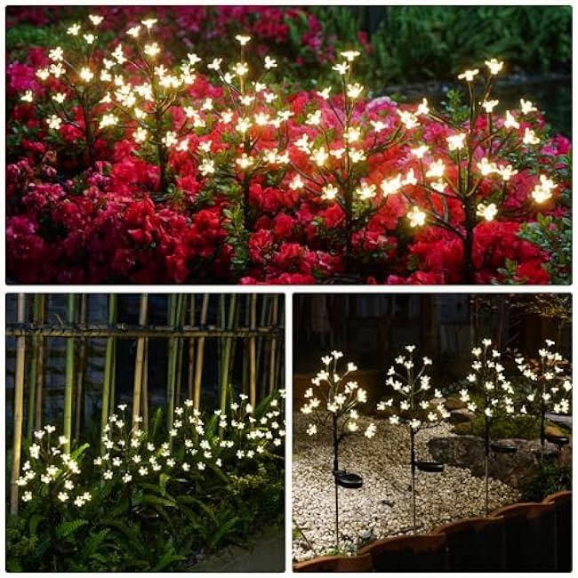 Solar Garden Lights Waterproof, Solar Outdoor Lights Decorative 4Pack, 80Led Solar Powered Flowers Garden Decor, Outdoor Fairy Lights for Yard,Pathway,Lawn,Outside,Garden Decorations
