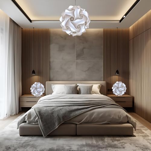 Lampadesign® Set Lampadario Camera da letto moderna e 2 lampade da comodino Lampada a sospensione Sfera 35 cm e coppia abat jour stanza cameretta Lampadine Led luce fredda 17W e27 Filo bianco