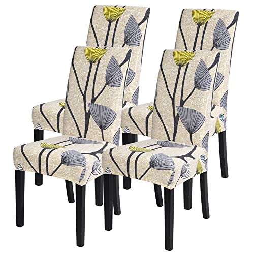 Image of SearchI Dining Room Chair Covers Set of 4, Stretch Printed Parsons Chair Slipcovers Spandex Removable Washable Kitchen Chair Protector Cover for Dining Room, Hotel, Ceremony(Dandelion Pattern)