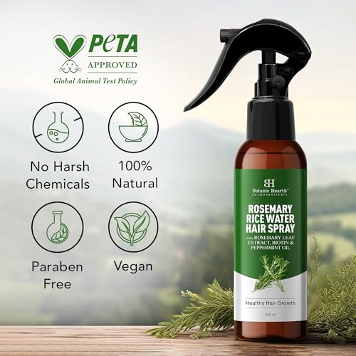 Image of Botanic Hearth Rosemary Rice Water Spray for Hair Growth & Thickness | Strengthens Hair & Scalp | Controls Hair Fall, Adds Shine & Smoothness | Non-Greasy Leave-In Spray for Men & Women | 200 ml