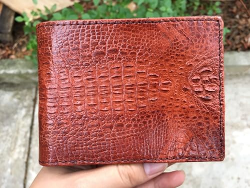 Image of HATA Cognac Exoctic Bifold Leather Wallet with Hidden Compartment, Men's Minimalist Wallets RFID Blocking & ID Window Card Holder, Handmade Gift for Birthday, Anniversary, Father's Day VINAM-22