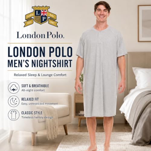 Image of Mens Nightshirt Short Sleeve Lounge, Sleep Shirt, Mens Nightshirt