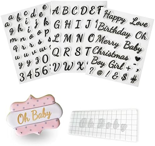 4PCS Alphabet Cake Stamps Tool for Fondant Cookie Biscuit, Pretty Handwriting Food Grade Fondant Letter Stamp Uppercase Extra Spare Lowercase Numbers Words Reusable Cookie Stamp for Christmas Party