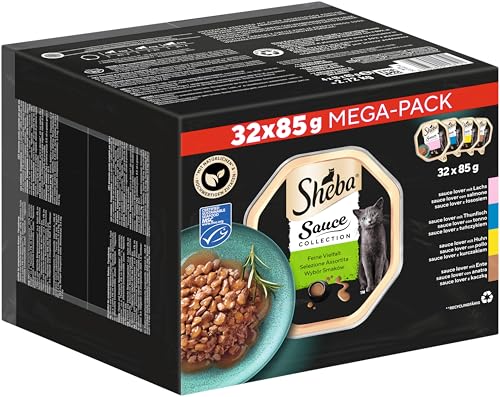 SHEBA Schale Nassfutter Multipack Mega-Pack Sauce Collection Feine Vielfalt MSC-Zertifiziert 32 x 85g
