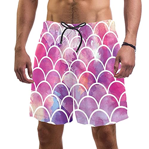 Short de bain pour homme avec doublure en maille rose motif écailles de sirène multicolore taille M
