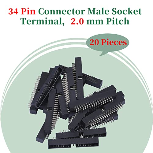 Pzsmocn 20 Pieces IDC 2 * 17 Double Row 2.0 mm Pitch JTAG ISP 34-Pin Straight Pin in-line Box Header Connector Adapter Cable Male Socket Terminal for PCB Electronic Equipment Projects - Image 3