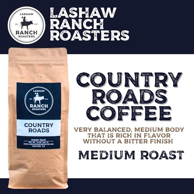 LaShaw Ranch Roasters - Country Roads Medium Roast Ground Coffee, Premium Quality, Non-GMO, 100% Arabica, Rich Bodied, 32oz Bag (Pack of 1)