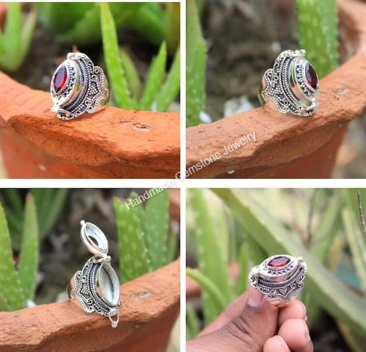 Natural Garnet Poison Box Ring Secret Ring Marquise Stone Ring January Birthstone Ring Red Stone Ring Artisan Design Poisoner Ring Antique Poison Ring Red Marquise Cut Stone Ring Garnet Jewelry