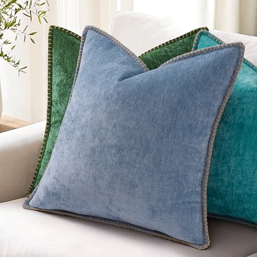 Image of decorUhome Soft Chenille Throw Pillow Covers 20x20 Set of 2 Green