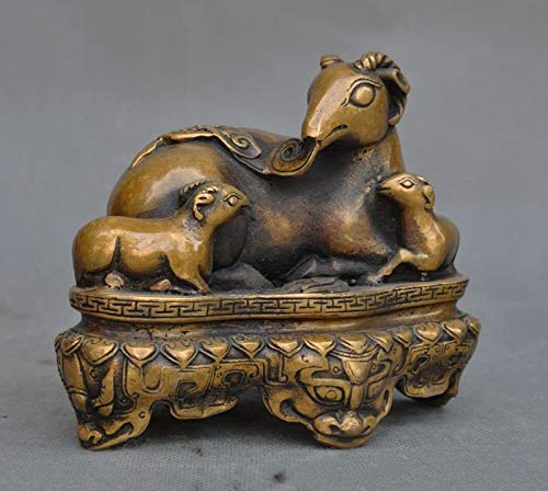 Amazon.co.jp: 中国風水ブロンズ縁起の良い富干支3羊ヤギ動物像