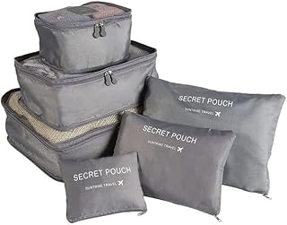 Travel Storage Bags Set of 6 Gray Clothes Organizer Set Includes 3 Square and 3 Bags for Clothes and Luggage Organizer