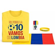 Colombia Soccer Team Support Fan Kit T Shirt Bandana Bracelet Tricolor Face Paint Stick Set 4 Pieces