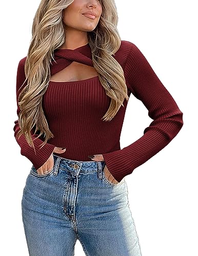 Image of Zeagoo Sweaters for Women 2026 Knit Trendy Long Sleeve Lightweight Slim Fit Pullover Cutout Tops S-XXL