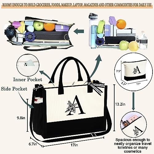 YOOLIFE Mothers Day Gifts for Women - Initial Tote Bag & Makeup Bag, Birthday Gifts for Women Mom Wife Teacher Friend3