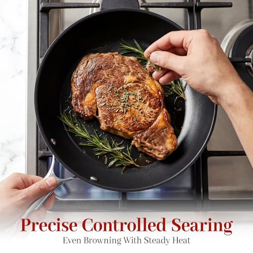 Image of Tri-Ply Clad Nitrided Carbon Steel Frying Pan, 9.5 Inch | Pre-seasoned surface, lightweight design, enhanced rust resistance, easy food release, induction compatible