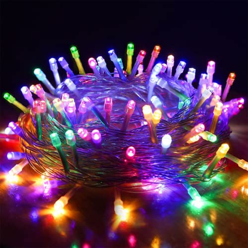 Guirnalda Luces Exterior 10M - 100 LEDs Fairy Light para Interiores y Exteriores 8 Modos IP44 Luces de Hadas de Decoración para Navidad Fiesta de Bodas de Halloween, Bblanco Cálido, Colorido Cover
