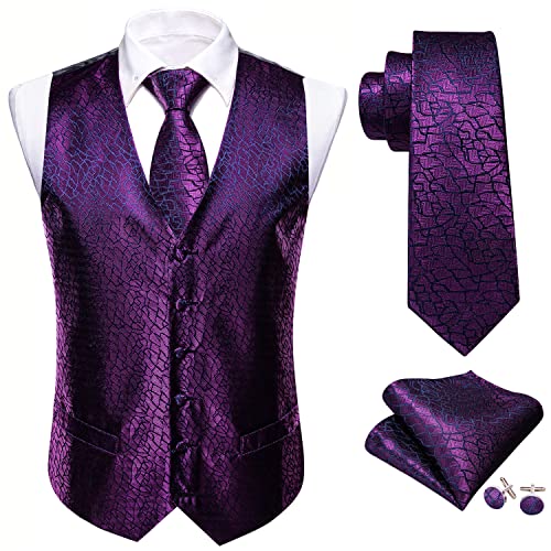 Image of Barry.Wang Mens Suit Vest Paisley /Flower Silk Jacquard Waistcoat Ties Set Formal /Leisure 5PCS