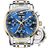OLEVS Self Wind Watches for Men Automatic Blue Dial Mechanical Watch Mens Calendar Large Men's Wrist