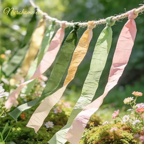 Image of NICROHOME EUR Wedding Party Decorations, 8 Rolls Moss Sage Green Pink Crepe Paper Streamers for Boho Baby Shower, Wedding, Engagement Party, Spring Party, Birthday Party Supplies, 82 ft Long