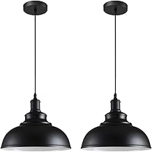 iDEGU 2 Pcs Lampadari a Sospensione Vintage Industriale Plafoniera Lampadario Soffitto In Ferro 29cm Lampade a Sospensione E27 per Ristorante Sala da Pranzo Cucina Soggiorno (Nero, Interno Bianco)