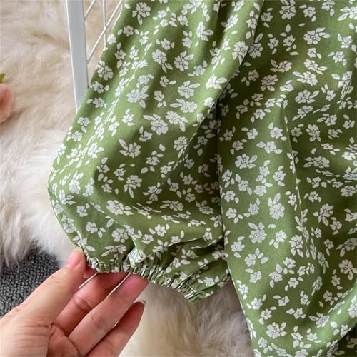 Women's Summer Printed 2 Piece Sets Square Collar Drawstring Short Tops High Waist Midi Skirt4