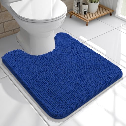 Image of OLANLY Toilet Rugs U-Shaped 20x20, Extra Soft Absorbent Chenille Contour Bathroom Rugs for Toilet, Dry Quickly, Machine Washable, Non-Slip Bath Mat, Royal Blue