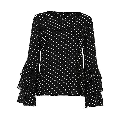 ADMAY 2023 - Camisa de manga larga suelta para mujer, blusa de lunares para mujer, Negro, XXL