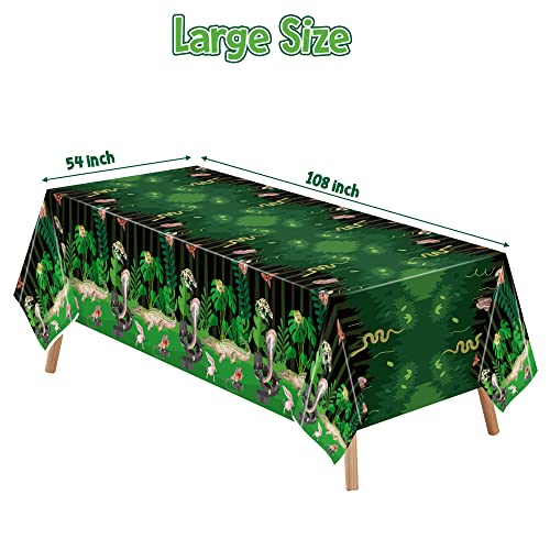 Image of Disposable Plastic Table Cover - 3 Packs(54x108 Inch) Reptile Swamp Tablecloth Disposable Waterproof Plastic Rectangle Table Cover Player Sports Tablecloth Birthday Party Decoration Supplies