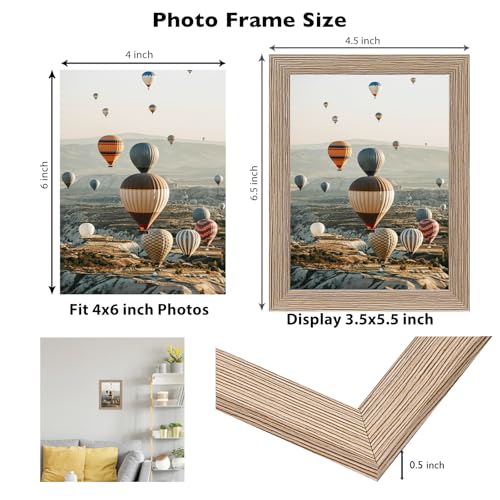 Image of JCJMY 4x6 Picture Frame Rustic Brown for Wall Hanging or Tabletop, Wall Mounting Horizontally or Vertically, 4 x 6 Wall Gallery Poster Photo Frame with Shatter Resistant Plexiglass,Rustic Brown
