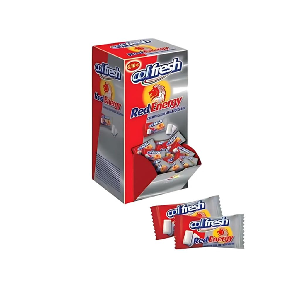 Gomme da Masticare COL FRESH Red Energy | Bocca da 200pz Incartate Singolarmente con Xilitolo Chewing Gum Senza Zucchero