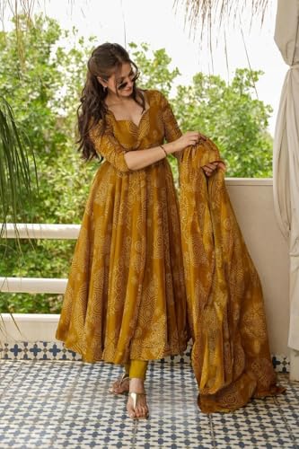 Image of ANNI Designer Kurta Sets for Women Viscose Printed | Kurti Set for Woman | Straight Kurta Narrow Narrow Pant Dupatta Set | 3 Piece Set Women | Mandarin 3 /4 Sleeve Regular Fit Stylish Ethnic Outfit