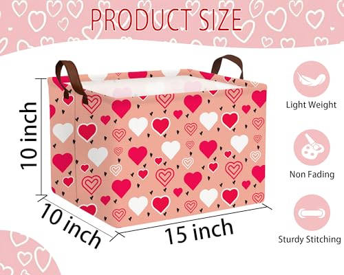 Image of Large Valentine's Day Basket Heart Shaped Storage Bin for Gifts Collapsible Organizer Room Decor (Pink Bottom Red White Love)