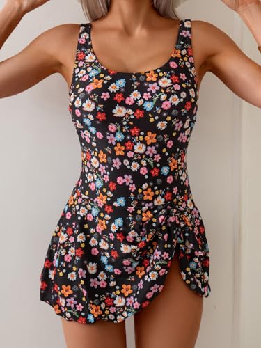 Image of Eomenie One Piece Swimdress Swimsuits for Women Tummy Control Swim Dresses Skirt Bathing Suit