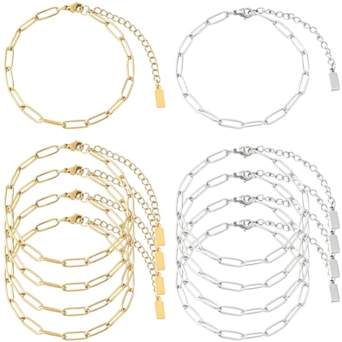 SUNNYCLUE 1 scatola Da 12 pezzi di Catene per Braccialetti con Graffetta Maglie In Acciaio Inossidabile Estensore Regolabile per Graffetta Braccialetti Solidi Catena di Collegamento per La Creazione d