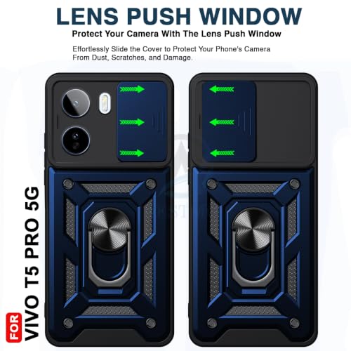 Image of AESTMO Tough Armor Vivo T5 Pro 5G Bumper Back Case Cover | Ring Holder & Sliding Camera Shield Cover | 360 Degree Protection Back Case Cover for Vivo T5 Pro 5G (Black)