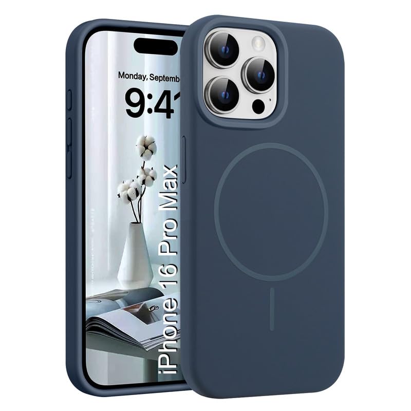 Image of LuxuryKase Silicone Magnetic Case for iPhone 16 Pro Max | Soft Microfiber Lining | MagSafe Support | Shockproof Protective Cover | Precise Cutouts | Slim Fit Design - Blue