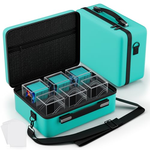 Image of Proijeut Card Deck Box with Portable Case, 6 Pack Clear Commander Deck Box with 6 Dividers, Holds 600+ Double Sleeved Cards, Fit for MTG, YuGiOh, TCG (Green)